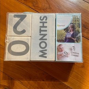 Pearhead wooden age block set in Grey